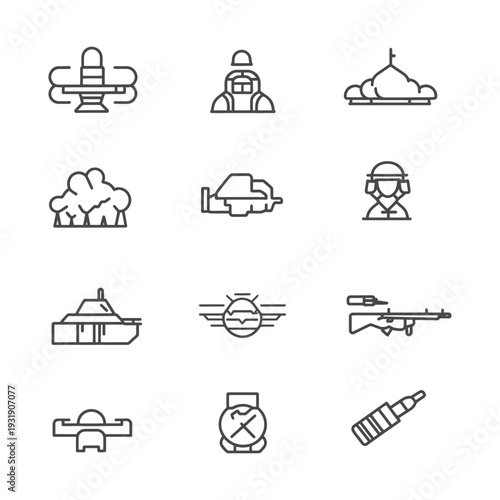Set of Military and War Related Line Icons