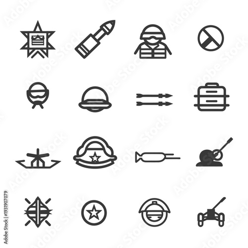 Set of Military Icons in Black and White