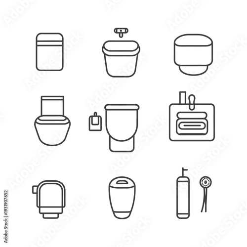Set of Nine Linear Bathroom Icons
