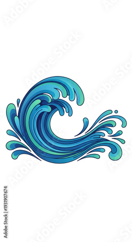 Vibrant blue ocean wave crashing with dynamic movement and energy