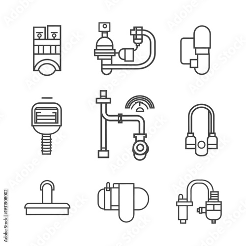Set of Nine Plumbing Line Icons