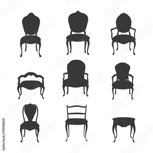 Set of Nine Vintage Chair and Table Silhouettes