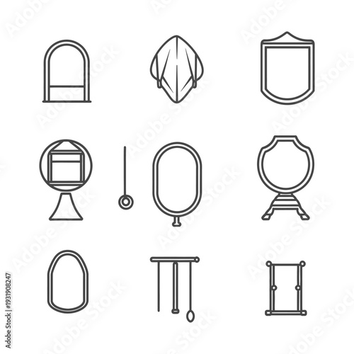 Set of outline icons depicting various shapes of mirrors