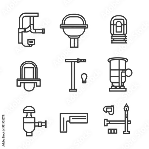 Set of Plumbing and Pipe System Line Icons