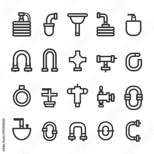 Set of Plumbing Pipe Fittings Line Icons
