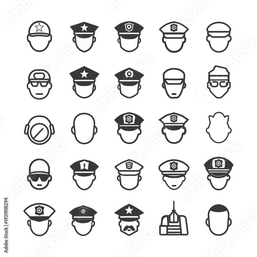 Set of Police Officer Head Icons in Various Styles