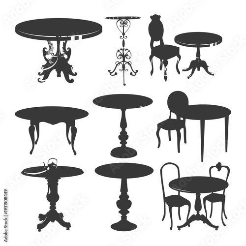 Set of Silhouette Images of Tables and Chairs