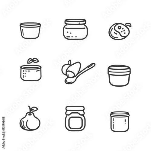 Set of Simple Line Icons Representing Different Types of Jars and Containers