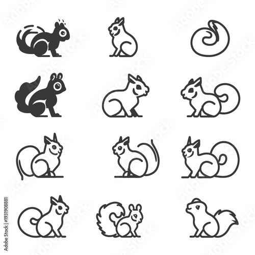 Set of Squirrel Icons in Different Styles