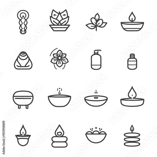 Set of Spa and Wellness Icons in Line Style