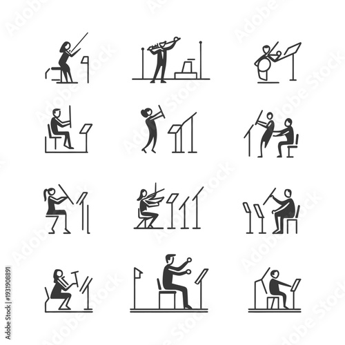 Set of stick figures conducting an orchestra