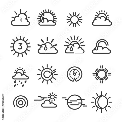 Set of Weather Icons with Sun and Cloud Combinations