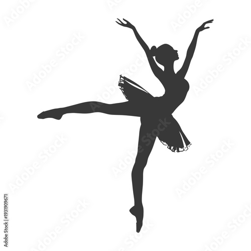 Silhouette of a ballerina in a tutu, posing gracefully with arms extended