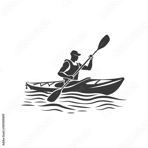 Silhouette of a Kayaker Paddling on Water