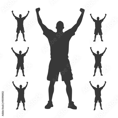 Silhouettes of a Man Celebrating with Arms Raised