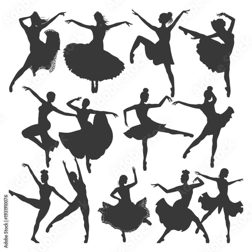 Silhouettes of Ballerinas in Various Poses