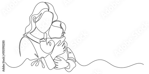 Mother and baby line art vector illustration, mothers day celebration illustration