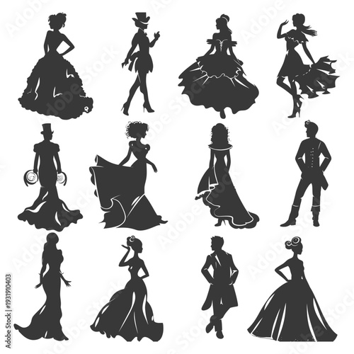 Silhouettes of Elegant Couples in Formal Attire