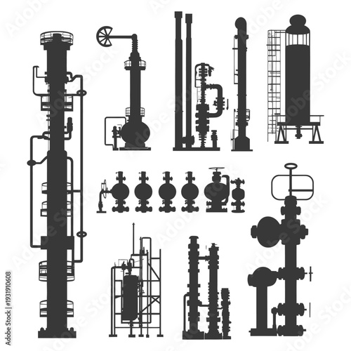 Silhouettes of Industrial Chemical Processing Equipment