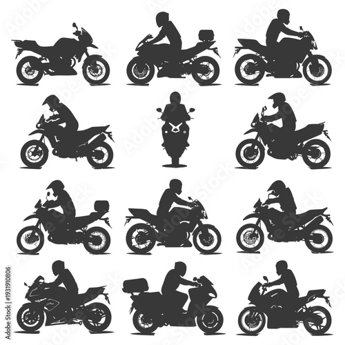 Silhouettes of Motorcycles and Riders in Various Positions