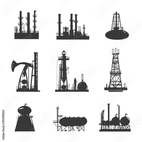 Silhouettes of Oil and Gas Industry Infrastructure