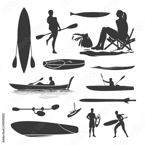 Silhouettes of People Kayaking, Canoeing, and Paddle Boarding