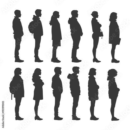 Silhouettes of People Standing in a Line