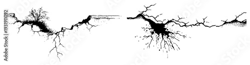 Hand drawn vintage ink sketch of ground cracks and fissures with natural details