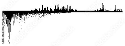 Minimalist urban cityscape silhouette with artistic ink drips and architectural skyline profile