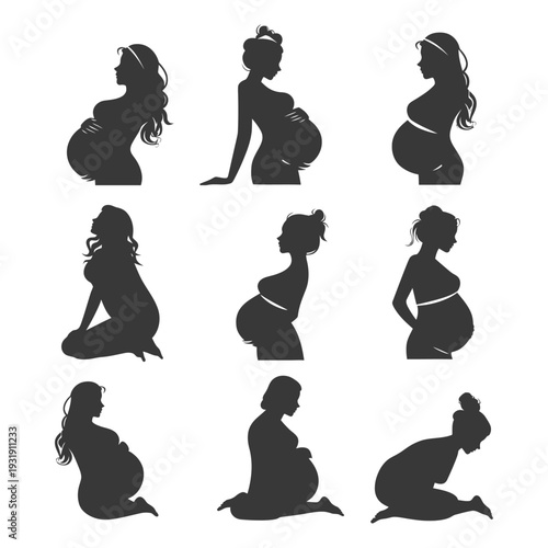 Silhouettes of Pregnant Women in Various Poses