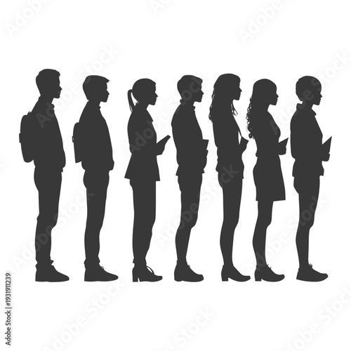 Silhouettes of Seven People Standing in a Line
