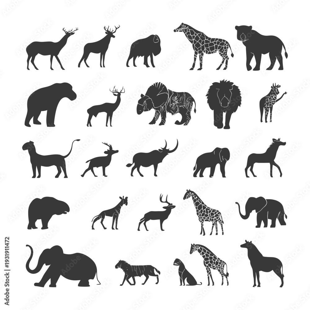 Obraz premium Silhouettes of Various African Wildlife Animals