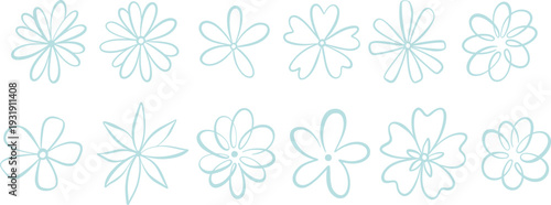 Cute cartoon pastel line art flower clip art doodles hand drawn daisy shapes vector illustration