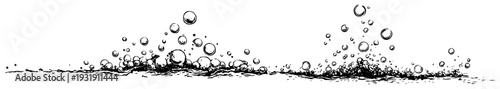 Stylized water bubbles rising from a splashing liquid surface in ink style