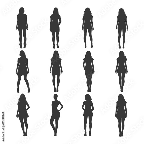 Silhouettes of Twelve Women in Dresses