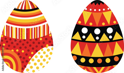 Vector illustration of two colorful easter eggs isolated on transparent background
