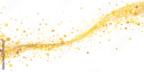 Golden glitter stars trail background with sparkling dust and magic wave vector illustration for festive holiday celebration decor