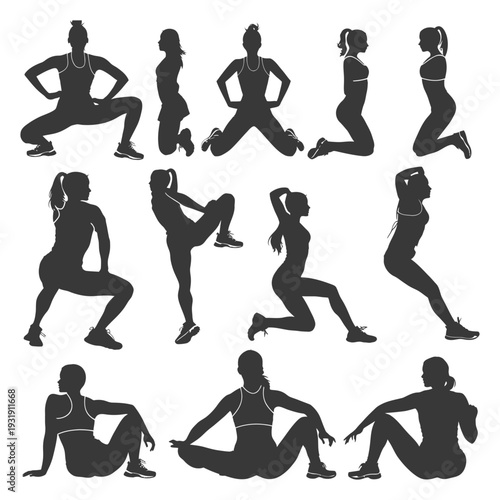 Silhouettes of Women Exercising in Various Poses