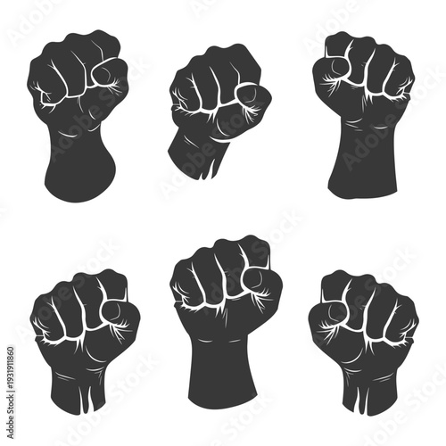 Six Black and White Silhouettes of a Closed Fist
