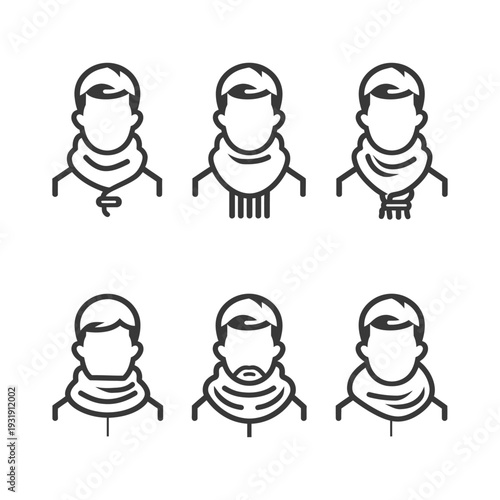 Six Line Drawings of Men Wearing Scarves