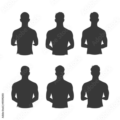 Six Male Silhouettes with Hands Behind Their Backs