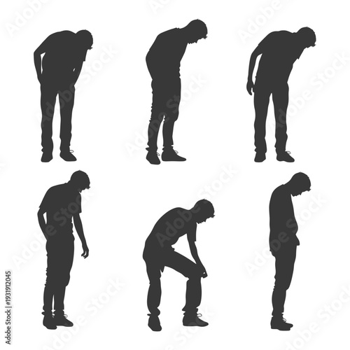Six Silhouettes of a Man Bending Over with His Head Down