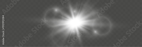 Natural star bursting sunlight, isolated on a white background with rainbow rings. Soft glow with subtle rays. PNG vector light effect.