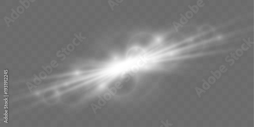 Natural star bursting sunlight, isolated on a white background with rainbow rings. Soft glow with subtle rays. PNG vector light effect.