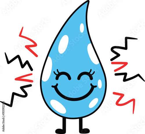 Vector smiling water drop character isolated on transparent background