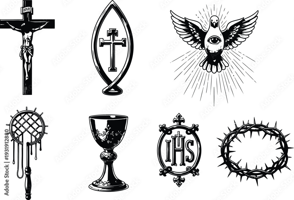 Naklejka premium Vector illustrations of christian symbols isolated on transparent background