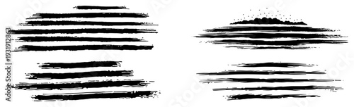 Collection of horizontal grunge ink brush strokes with distressed dry texture