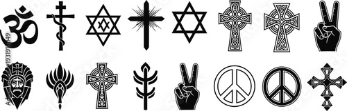 Vector graphics of various religious and symbolic icons isolated on transparent background