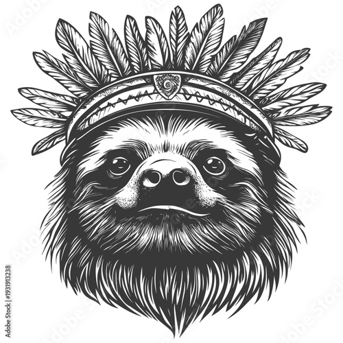 Sloth Wearing a Native American Headdress