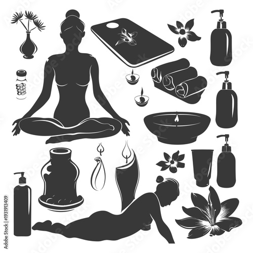 Spa Relaxation with Candles, Flowers, and Body Silhouettes